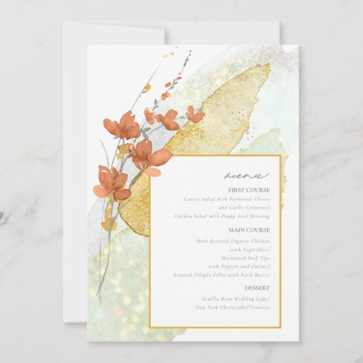 Menu Wildflower Wedding Waterverf Gold ID954 (Voorkant)