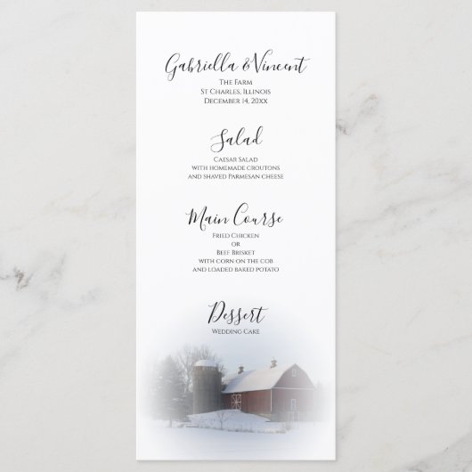 Menu winterlandbruiloft winter met sneeuwbedekking (Voorkant)