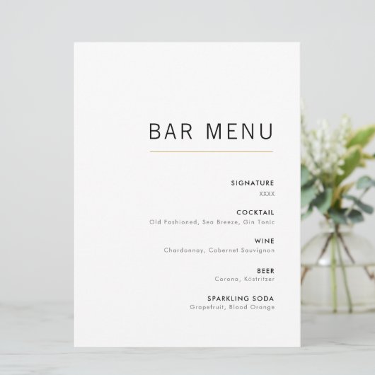 Menu Wit-& Gold Modern Minimalistische Weddenbalk (Staand voorkant)