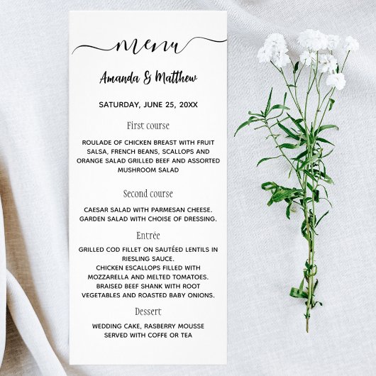 Menu wit zwart bruiloft klassiek