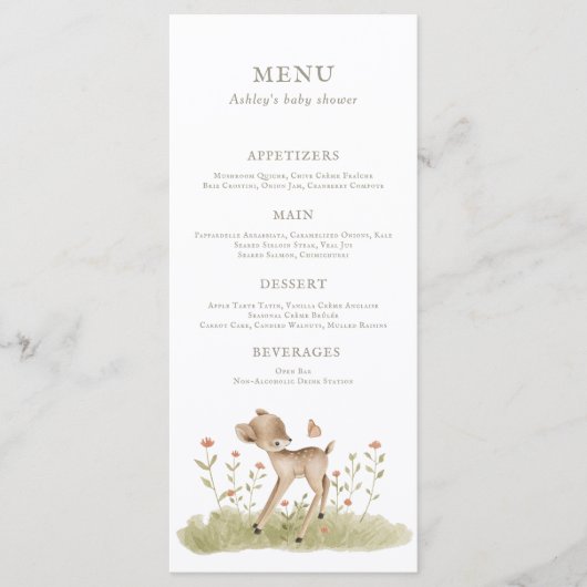 Menu Woodland Forest Baby shower (Voorkant)