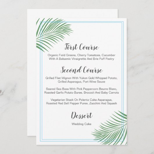 Menu Zacht tropisch handpalm Leaf Wedding (Voorkant / Achterkant)