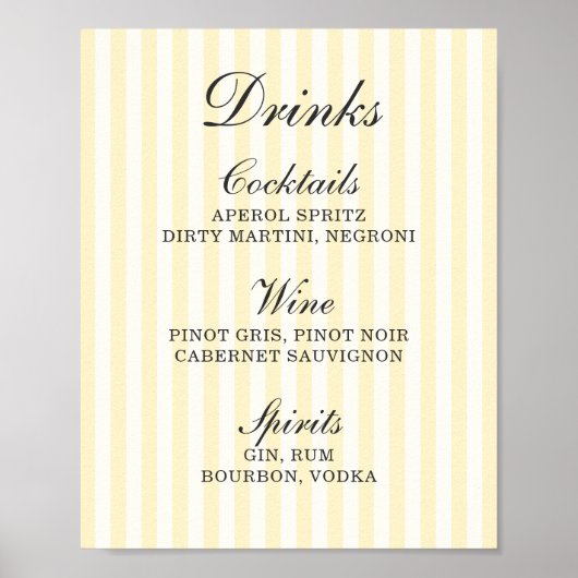 Menu Zachte gele strepen Poster (Voorkant)