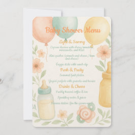 Menu Zachte Waterverf Baby shower Kaart