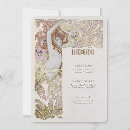 Menu  Zeemeermin Art Nouveau Kaart (Voorkant)