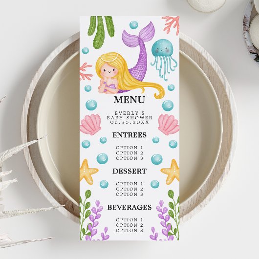 Menu Zeemeermin Oceaanthema Baby Shower