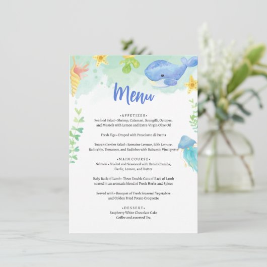 Menu Zomer Onder het Zee Baby shower (Staand voorkant)
