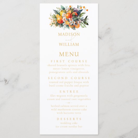 Menu Zomer Oranje bruiloft Persoonlijk (Voorkant)