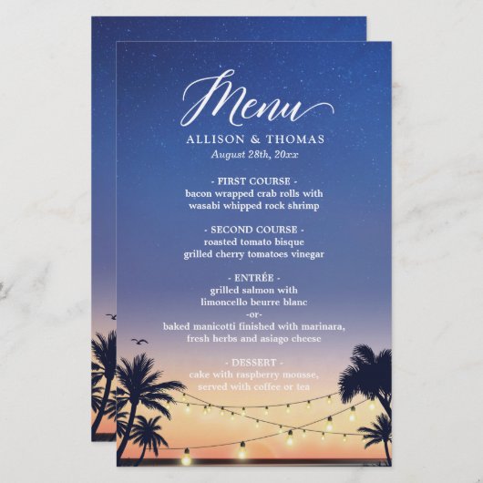 Menu Zompalmband lichte bruiloft (Voorkant / Achterkant)