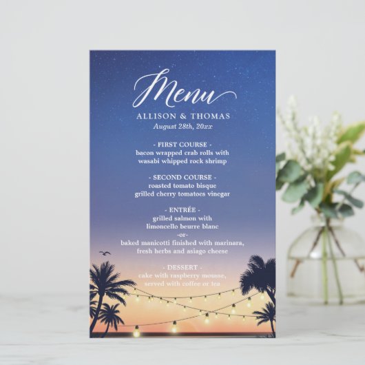 Menu Zompalmband lichte bruiloft (Staand voorkant)