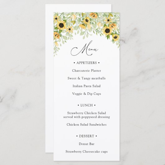 Menu Zonnebloem (Voorkant / Achterkant)