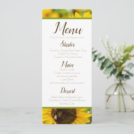 Menu Zonnebloem Kaart (Staand voorkant)