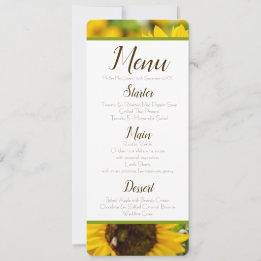 Menu Zonnebloem Kaart (Voorkant)