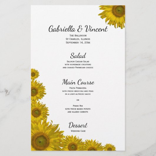 Menu Zonnebloem rand bruiloft (Voorkant)