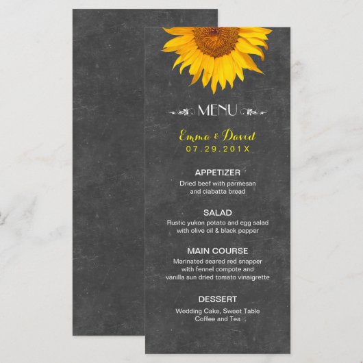 menu Zonnebloem Rustic Chalkboard Wedding (Voorkant / Achterkant)