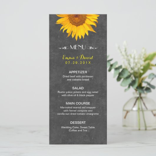  menu Zonnebloem Rustic Chalkboard Wedding (Staand voorkant)