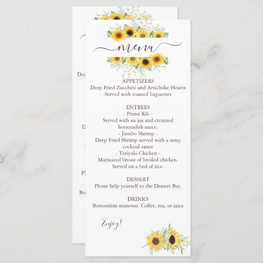 Menu Zonnebloem voor dubbele Waterverf (Voorkant / Achterkant)