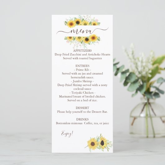 Menu Zonnebloem voor dubbele Waterverf (Staand voorkant)