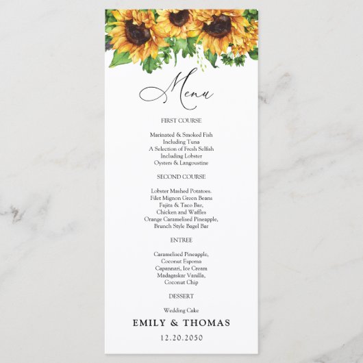 Menu Zonnebloem Weddenschap (Voorkant)