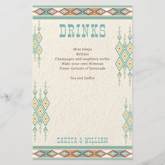 Menu Zuidelijke westerne Boho-stam bruiloft (Achterkant)