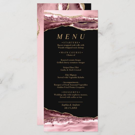 Menu Zwart en Roos Gold Calligraphy Weddenschap (Voorkant / Achterkant)