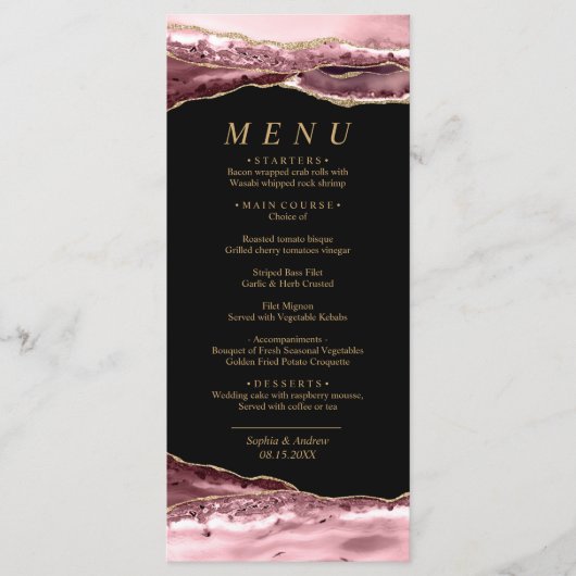 Menu Zwart en Roos Gold Calligraphy Weddenschap (Voorkant)