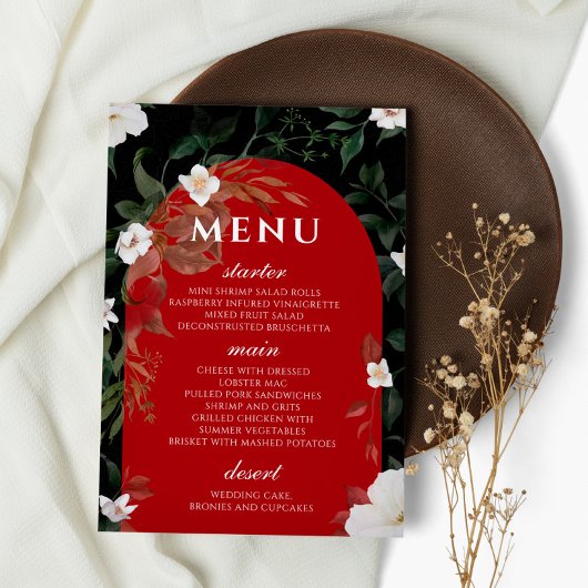 Menu Zwart-wit Elegant White Floral Wedding