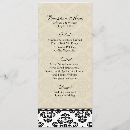 Menu Zwart wit en ivoor Damask-ontvangst (Voorkant)