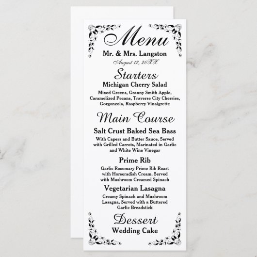 Menu Zwart-wit formele ontvangst (Voorkant / Achterkant)