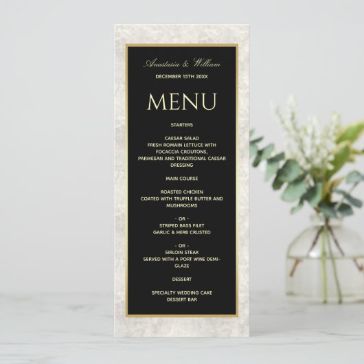 Menu Zwart-wit marmer Weddenschap (Staand voorkant)