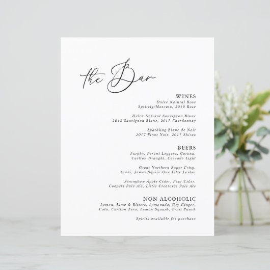 Menu Zwart-wit Modern Minimale Bar (Staand voorkant)