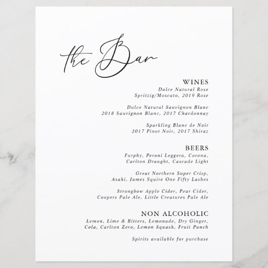 Menu Zwart-wit Modern Minimale Bar (Voorkant)