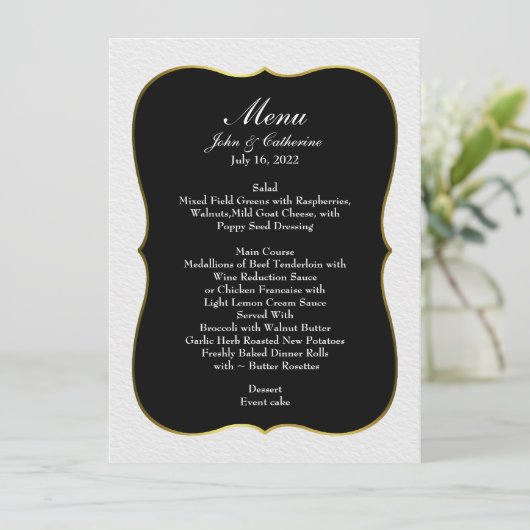 Menu Zwart-wit Simple Elegance Weddenschap (Staand voorkant)
