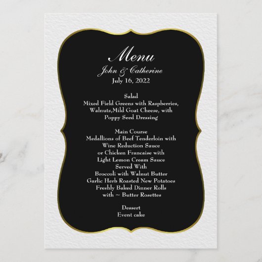 Menu Zwart-wit Simple Elegance Weddenschap (Voorkant)