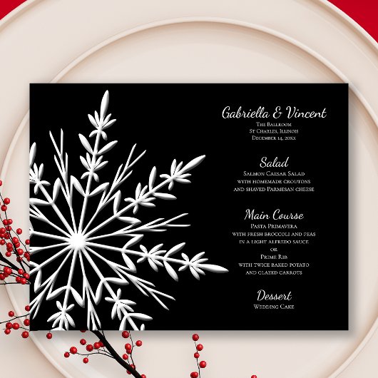 Menu Zwart-wit Snowflake Winter Weddenschap