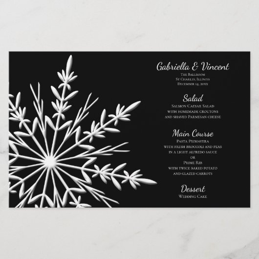 Menu Zwart-wit Snowflake Winter Weddenschap (Voorkant)