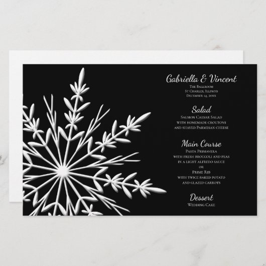 Menu Zwart-wit Snowflake Winter Weddenschap (Voorkant / Achterkant)