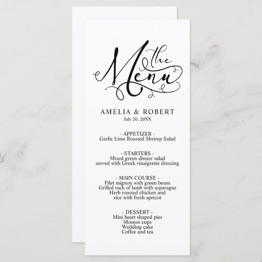Menu Zwart-wit Whimsical Elegant Calligraphy (Voorkant / Achterkant)