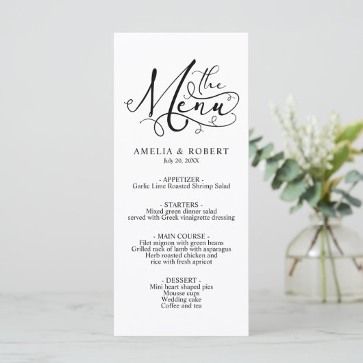 Menu Zwart-wit Whimsical Elegant Calligraphy (Staand voorkant)