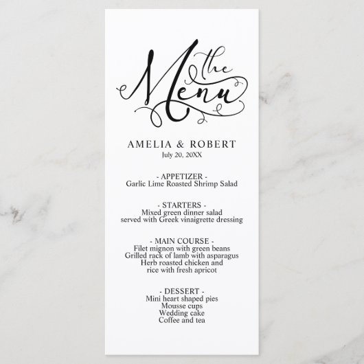 Menu Zwart-wit Whimsical Elegant Calligraphy (Voorkant)