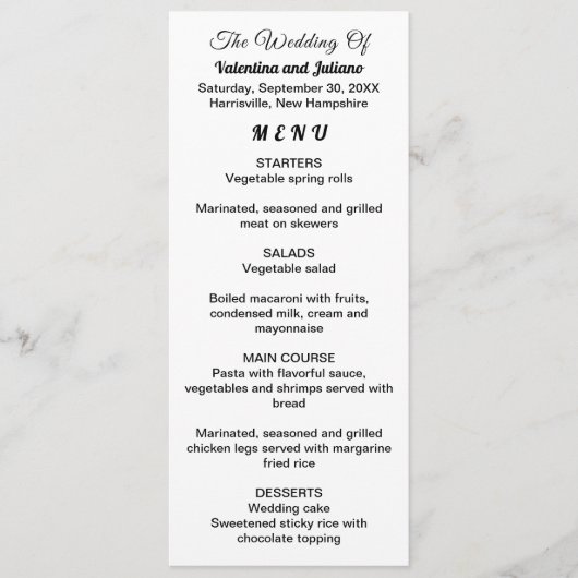 Menu Zwart-witbruiloft (Voorkant)