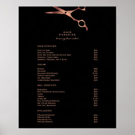 Menu zwarte haarSalon Copper Price List Poster