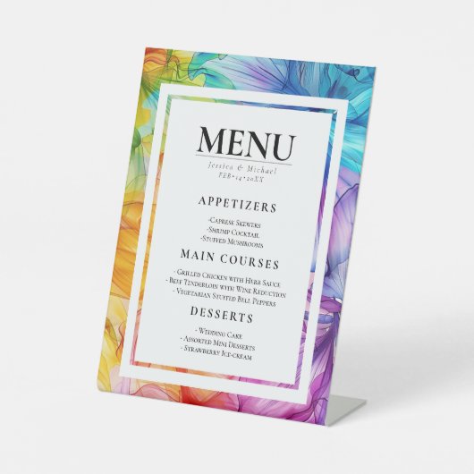 MENUKAART ETHERISCHE BLOEM RECLAMEBORD MET VOETSTUK (Voorkant)