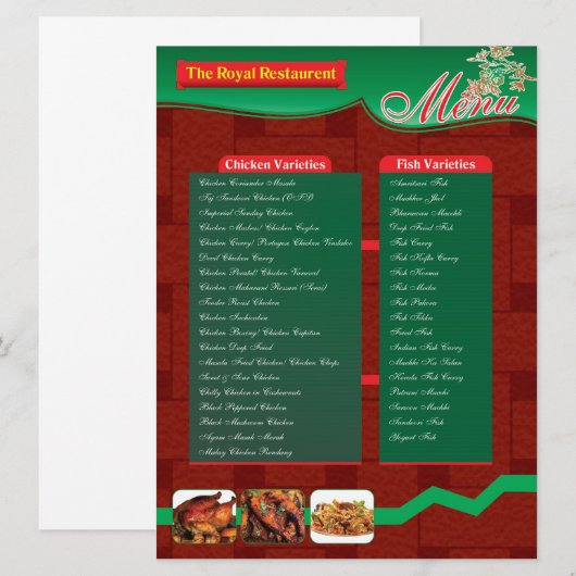 MENUKAART VOOR RETAURENT (Voorkant / Achterkant)