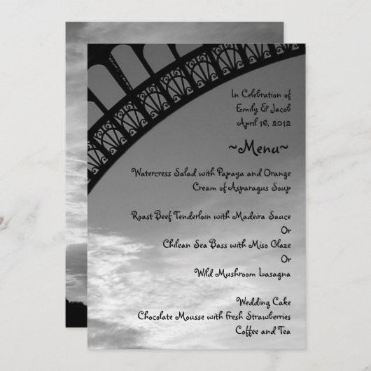 Menukaarten voor Eiffel Tower Menu (Voorkant / Achterkant)