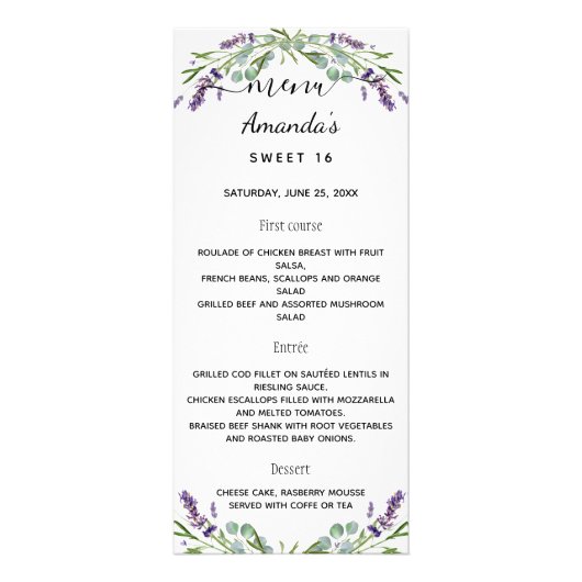 Menulavendel violet eucalyptus greenery bithday reclamekaart (Voorkant)