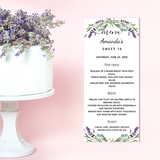 Menulavendel violet eucalyptus greenery bithday reclamekaart