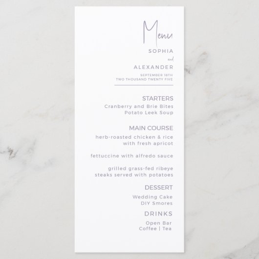 Menus for a modern wedding. menu (Voorkant)