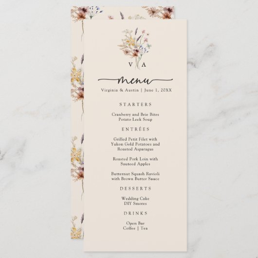 Menu's van Boho-monogram (Voorkant / Achterkant)