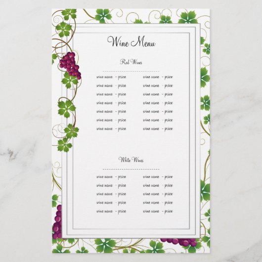 Menu's van de lijst van wijnbouwproducten (Voorkant)